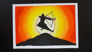 Dussehra Drawing Oil Pastel || Ravan Dahan Oil Pastel Drawing || Dussehra Oil Pastel Drawing Easy
