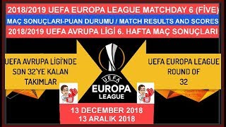 2018/2019 UEFA Avrupa Ligi 6. Hafta Sonuçları-Son 32’ye kalan takımlar, UEL Matchday 6 -Round of 32