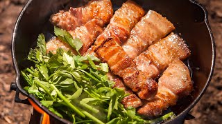 미나리 삼겹살 ft. 벚꽃차 / Porkbelly / Bushcraft Camping Cooking / EBS X 캠핑한끼