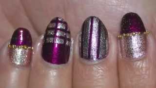 Nail Art Striping Tape Design ~ Purple and Gold Nail Art