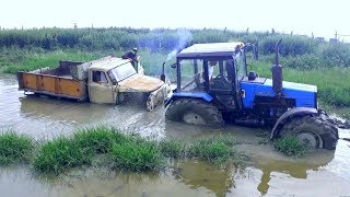 #Тягач дизельный #Газ-52 застрял в болоте воде.#Трактор Беларус вытащил
