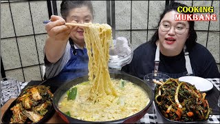[신메뉴 리뷰]해장으로 북엇국라면에 봄동 겉절이와 파김치랑 먹방. Ramen & Kimchi eating showㅣラーメンㅣmìㅣมาม่าㅣcooking Mukbang