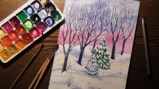Зимний Пейзаж | Акварель / Winter Landscape | Watercolor