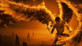 Ангел с огненными крыльями. Ангел с огненными крыльями плюется огнем.