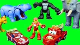 Disney Pixar Iron Man Iron Car Mater & Lightning McQueen go to Jungle to save Imaginext Superman