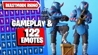 Fortnite RHINO BEASTMODE Skin Gameplay and combos with 122 Dances Emotes