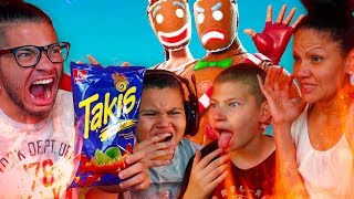 1 KILL = EXTREME FLAMING HOT TAKIS FOR 1 FAMILY MEMBER WITH NO WATER CHALLENGE! FT. JAYDEN! FORTNITE
