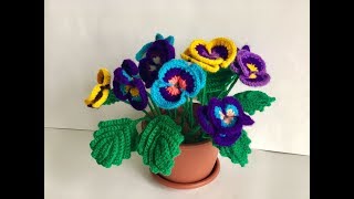 Анютины глазки в горшочке крючком , часть2 /Crochet Pansies in a pot, part 2