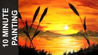 Painting a Final Summer Sunset over the Lake with Acrylics in 10 Minutes!