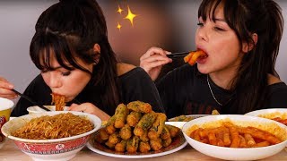 EATING ASSORTED KOREAN FOODS (GALBI NOODLES + SPICY SEAWEED ROLL + TTEOKBOKKI) 먹방 MUKBANG