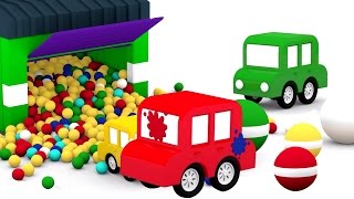 3D мультики про машинки. 4 машинки и мячики с краской
