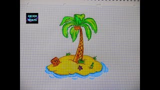 Как нарисовать НЕОБИТАЕМЫЙ ОСТРОВ/ПАЛЬМУ/174/How to draw a DESERT ISLAND/Palma