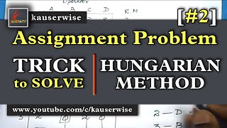 [#2] Assignment problem|| DIAGONAL RULE||Hungarian method in operations research: by kauserwise