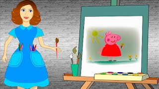 Учимся рисовать Свинку Пеппу.  Рисуем красками. Уроки рисования для детей - Свинка Пеппа.