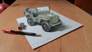 Art Drawing 3D Jeep - How to Draw a 3D Willys MB Jeep