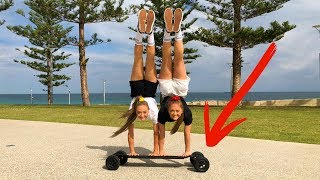 Acro gymnastic stunts on our brothers ELECTRIC SKATEBOARD!