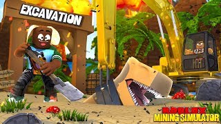 ROBLOX MINING SIMULATOR - DONUT DIGS TOO DEEP THAT HE FIND A T-REX BURIED UNDER GROUND