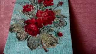 Старинная вышивка крестиком. Букет алых роз. Винтаж. Vintage collection