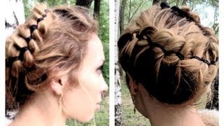 Коса с лентой в технике плетения Французской косы