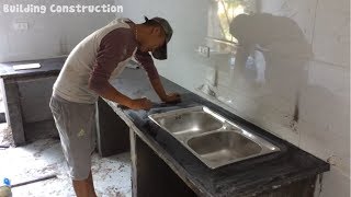 Workers Build A Beautiful And Fastest Stone Kitchen Table - Beautiful Kitchen Table