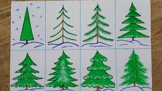 ЁЛКА. Как нарисовать ёлку карандашами для детей. (8 вариантов) Рисуем вместе