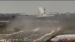 Storm Ciara Embraer E190 Aborted landing  Airbus A380 crosswind takeoff