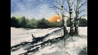 How to Paint A Snowy Winter Landscape | easy watercolor painting for beginners