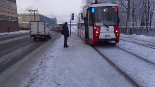 Трамвай Санкт-Петербурга 6-43: ЛМ-2008 б.1419 по №49 (18.01.16)
