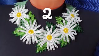 Beaded Necklace with Daisies/Beaded necklace with flowers/Колье из бисера с ромашками/2