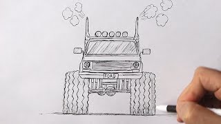 How to draw a simple Monster Truck | Easy drawing ideas