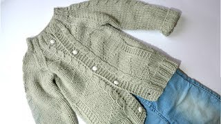 Детский кардиган на пуговицах спицами / вяжем рукава часть 3