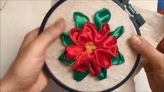 Пуансетия вышитая лентами / Poinsettia embroidered with ribbons