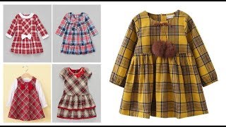 Stylish Check Print Winter Frocks Ideas For Baby Girls=Casual Dress Designs For Kids 2019-20