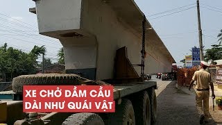 Lại hú vía vì đoàn xe chở dầm cầu dài như con 'quái vật'