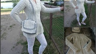 Вязаный кардиган пальто крючком размер 44  Knitted cardigan coat hook size 44