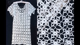 Ажурное платье - туника для пляжа. Вязание. Вязание крючком. Knitting Crochet