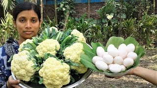 Bengali Food Recipe | Dim Fulkopi Curry Recipes | Cauliflower Egg Cooking By Street Village Food