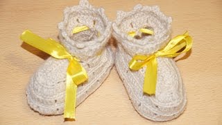 Шаг 4 - Вязание крючком пинеток - обвязка верха  /// Step 4 - Crochet bootees - tying