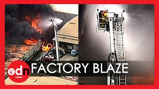 Dramatic Aerial Footage of Brisbane Recycling Warehouse Engulfed By Massive Blaze