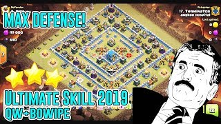 ULTIMATE SKILL 2019! QW+BOWIPE STRATEGY DESTROY MAX DEF TH12 3-STAR ( Clash of Clans )