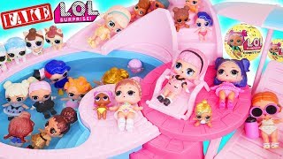 LOL Surprise Dolls Lemonade Baby Visit Pool with Barbie Hospital + Custom Surprises Lil Brother