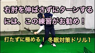右肘を伸ばさずにターンするには、この練習がお勧め！打たずに極める、冬眠対策ドリル1