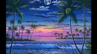 Come dipingere una spiaggia 3 al tramonto con colori acrilici su tela