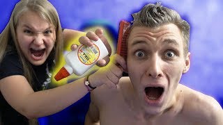 СУПЕР КЛЕЙ НА ВОЛОСЫ БРАТА! ОТОМСТИЛА ЗА ПРАНК! ПРИДЁТСЯ СТРИЧЬСЯ НАЛЫСО!? ОЧЕНЬ БОЛЬНО (БпС)