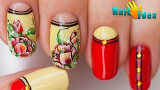 Короткий МАНИКЮР  с РИСУНКОМ. Цветы на ногтях ТЮЛЬПАНЫ | Рисунки на ногтях видео урок пошагово.
