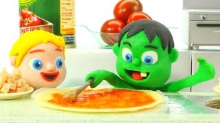 SUPERHERO BABIES COOKING PIZZA ❤ Spiderman, Hulk & Frozen Elsa Play Doh Cartoons For Kids