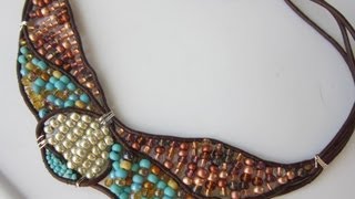 Beaded Necklace with Leather Cord. DIY . Бисерный браслет из кожаных лент .