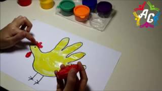 Пальчиковые краски. Рисуем петушка ладонью.Рисунки для малышей/finger paints. shuffling rooster hand