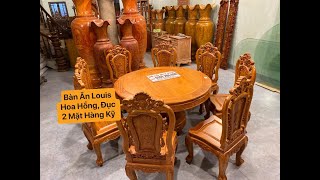 BÀN ĂN LOUIS HOA HỒNG ĐỤC CHẠM 2 MẶT GỖ GÕ ĐỎ CHẤT LƯỢNG - ĐỒ GỖ HUY SAN DT 0969208096