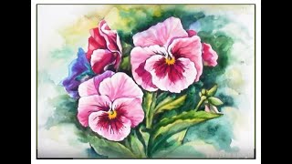 Как нарисовать цветы. Анютины глазки акварелью.